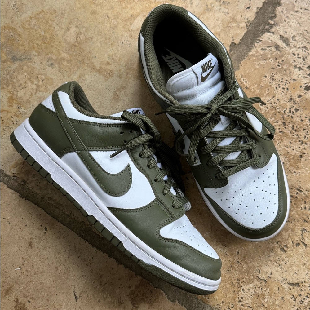 Nike Green and White Dunk Low Sneakers